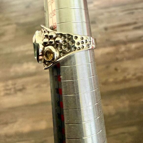 Natural Blue Topaz And Citrine Sterling Silver Ring Marquise Cut Bali Framed 7 - Picture 4 of 7